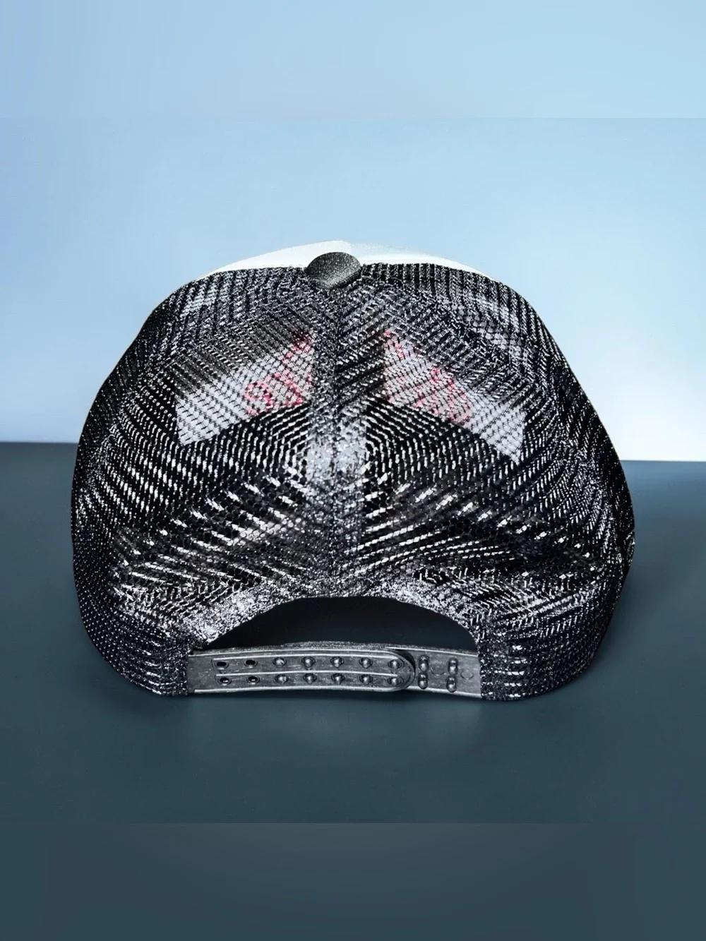 White & Black Trucker Hat with Red 